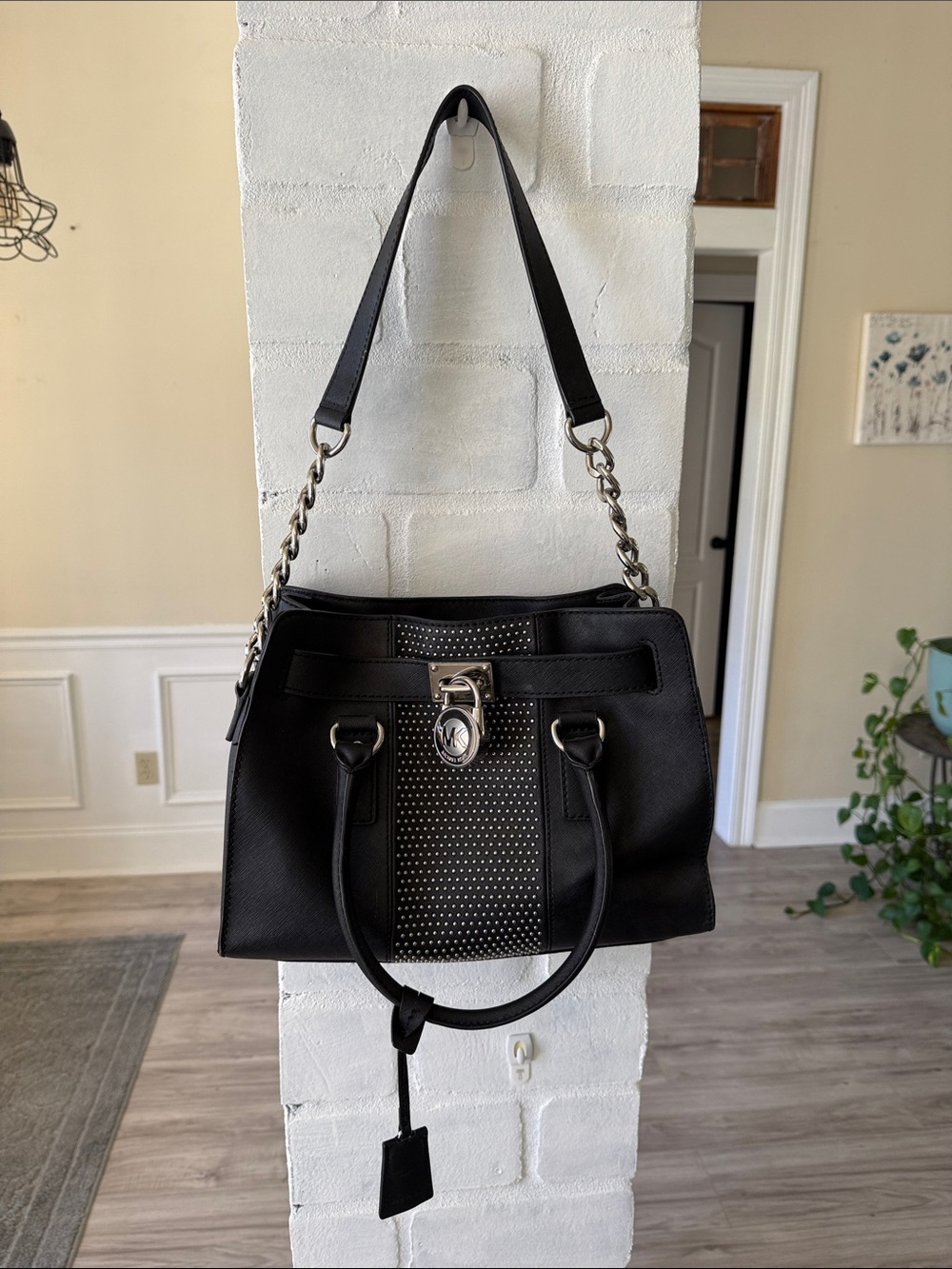 Michael Kors Black Satchel with Studded Center Panel